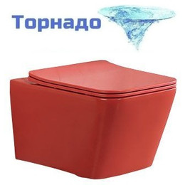 Унитаз подвесной безободковый SantiLine SL-5007T-MR с тонкой крышкой микролифт (система смыва Торнадо) красный матовый фото 