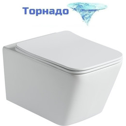 Унитаз подвесной безободковый SantiLine SL-5007T-MW с тонкой крышкой микролифт (система смыва Торнадо) белый матовый фото 