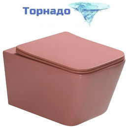 Унитаз подвесной безободковый SantiLine SL-5007T-P с тонкой крышкой микролифт (система смыва Торнадо) персиковый матовый фото 