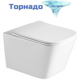 Унитаз подвесной безободковый SantiLine SL-5007T с тонкой крышкой микролифт (система смыва Торнадо) фото 