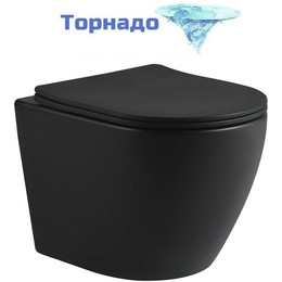 Унитаз подвесной безободковый SantiLine SL-5025MB с тонкой крышкой микролифт (система смыва Торнадо) фото 