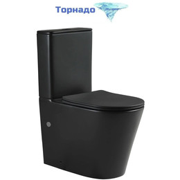 Унитаз-компакт безободковый SantiLine SL-5026MB с тонкой крышкой микролифт (система смыва Торнадо) чёрный матовый фото 