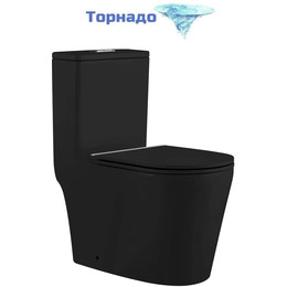 Унитаз-моноблок безободковый SantiLine SL-5029MB с тонкой крышкой микролифт (система смыва Торнадо) чёрный матовый фото 