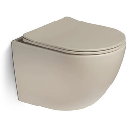 Унитаз подвесной безободковый SantiLine SL-5101 с тонкой крышкой микролифт, бежевый матовый фото 
