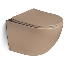 Унитаз подвесной безободковый SantiLine SL-5102 с тонкой крышкой микролифт, коричневый матовый фото 