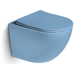 Унитаз подвесной безободковый SantiLine SL-5105 с тонкой крышкой микролифт, голубой матовый фото 