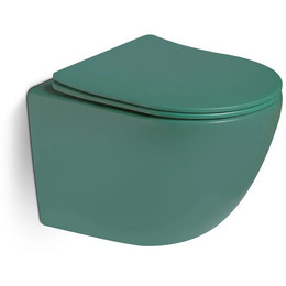 Унитаз подвесной безободковый SantiLine SL-5107 с тонкой крышкой микролифт, зелёный матовый фото 