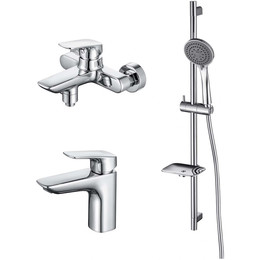 Набор смесителей 3 в 1 для ванны с коротким изливом Aquatek Вега AQ1030CR, Цвет производителя: хром фото 