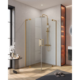 Душевое ограждение Cezares (80-90)x(90-100) SLIDER-AH-2-80/90-90/100-C-BORO (стекло 8 мм) брашированное золото/прозрачное фото 