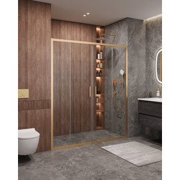 Душевая дверь Cezares 170 см MOLVENO-BF-2-170-C-BORO-IV, брашированное золото/прозрачное фото 