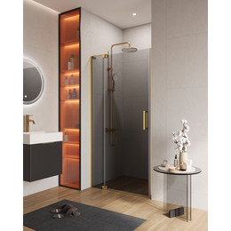 Душевая дверь Cezares 100 см SLIDER-B-1-100/110-GRIGIO-BORO (стекло 8 мм) брашированное золото/тонированное фото 