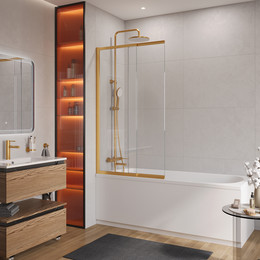 Шторка для ванны Cezares 90 см SLIDER-FIX-VF-11-90/150-C-BORO, брашированное золото/прозрачное фото 