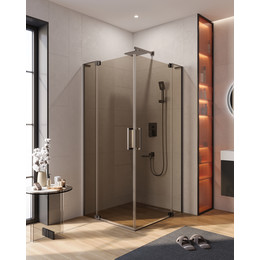 Душевое ограждение Cezares (80-90)x(90-100) SLIDER-AH-2-80/90-90/100-BR-GM (стекло 8 мм) оружейная сталь/тонированное фото 