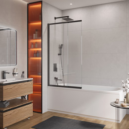 Шторка для ванны Cezares 90 см SLIDER-FIX-VF-11-90/150-C-NERO, чёрный/прозрачное фото 