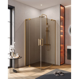Душевое ограждение Cezares (90-100)x(100-110) SLIDER-AH-2-90/100-100/110-BR-BORO (стекло 8 мм) брашированное золото/тонированное фото 