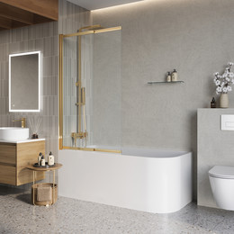 Шторка для ванны BelBagno 100 см LUCE-VF-11-100/145-C-ORO, золото/прозрачное фото 