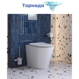 Унитаз приставной безободковый BelBagno BB1003CB-TOR/SC с тонкой крышкой микролифт (система смыва торнадо) фото 