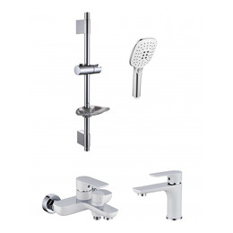 Набор смесителей 3 в 1 для ванны с коротким изливом Grocenberg GB1009WC, белый хром фото 