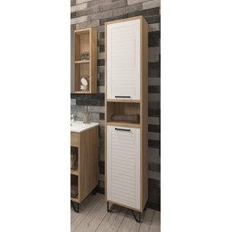 Пенал напольный EvaGold Olsen 35 см EG010043, белое дерево/дуб баррик фото 