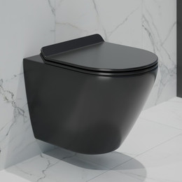 Унитаз подвесной безободковый EvaGold EG070003 с тонкой крышкой микролифт, чёрный матовый фото 