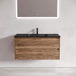 Тумба подвесная с раковиной-столешницей Sancos Libra 100 см LB100ECH, дуб чарльстон (раковина Element CN7003MB) фото 