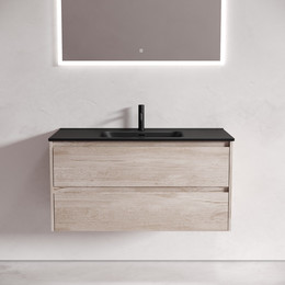 Тумба подвесная с раковиной-столешницей Sancos Libra 100 см LB100EG, дуб галифакс натуральный (раковина Element CN7003MB) фото 