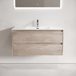 Тумба подвесная с раковиной-столешницей Sancos Libra 100 см LB100EG, дуб галифакс натуральный (раковина Element CN7003) фото 