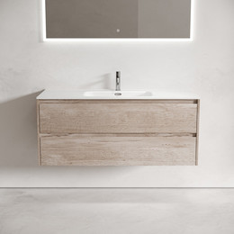 Тумба подвесная с раковиной-столешницей Sancos Libra 120 см LB120-1EG, дуб галифакс натуральный (раковина Element CN7006) фото 