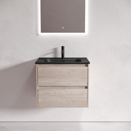 Тумба подвесная с раковиной Sancos Libra 60 см LB60EG, дуб галифакс натуральный (раковина Element CN7001MB) фото 