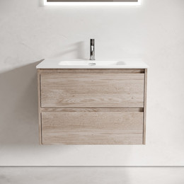 Тумба подвесная с раковиной-столешницей Sancos Libra 70 см LB70EG, дуб галифакс натуральный (раковина Element CN7007) фото 