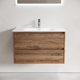 Тумба подвесная с раковиной-столешницей Sancos Libra 80 см LB80ECH, дуб чарльстон (раковина Element CN7005) фото 