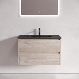 Тумба подвесная с раковиной-столешницей Sancos Libra 80 см LB80EG, дуб галифакс натуральный (раковина Element CN7005MB) фото 