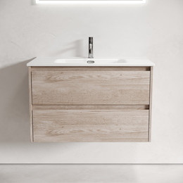 Тумба подвесная с раковиной-столешницей Sancos Libra 80 см LB80EG, дуб галифакс натуральный (раковина Element CN7005) фото 