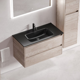 Тумба подвесная с раковиной-столешницей Sancos Libra 90 см LB90EG, дуб галифакс натуральный (раковина Element CN7002MB) фото 