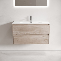 Тумба подвесная с раковиной-столешницей Sancos Libra 90 см LB90EG, дуб галифакс натуральный (раковина Element CN7002) фото 