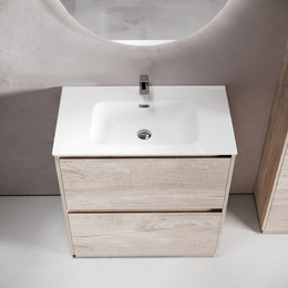 Тумба напольная с раковиной Sancos Libra Floor 80 см LB80FEG, дуб галифакс натуральный (раковина Element CN7005) фото 