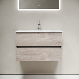 Тумба подвесная с раковиной-столешницей Sancos Urban 80 см UR80EG, дуб галифакс натуральный (раковина Element CN7005) фото 