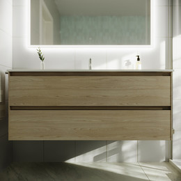 Тумба подвесная с раковиной-столешницей Sancos Cento 120 см CN120-1KE, карпатская ель фото 