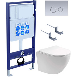 Инсталляция с подвесным унитазом комплект: Aquatek Set INS-0000012 с подвесным безободковым унитазом Европа AQ1901-00 сиденье микролифт, крепление, кнопка смыва хром матовый фото 