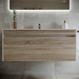 Тумба подвесная с раковиной-столешницей Sancos Smart 120 см SM120-1E, дуб бардолино/белый фото 