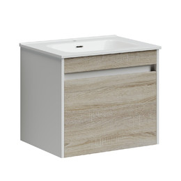 Тумба подвесная с раковиной Sancos Smart 60 см SM60E, дуб бардолино/белый фото 