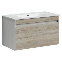 Тумба подвесная с раковиной-столешницей Sancos Smart 90 см SM90E, дуб бардолино/белый фото 