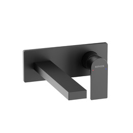 Смеситель для раковины настенный Sancos Studio SC9017MB, чёрный матовый (со скрытой частью) фото 