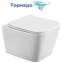 Унитаз подвесной безободковый BelBagno BB7106CH-TOR/SC (система смыва торнадо) с тонкой крышкой микролифт фото 