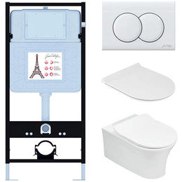 Инсталляция с подвесным безободковым унитазом Jacob Delafon Aleo E21731RU-00, сиденье с тонкой крышкой микролифт фото 