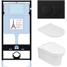 Инсталляция с подвесным безободковым унитазом Jacob Delafon Aleo E21731RU-BL, сиденье с тонкой крышкой микролифт фото 