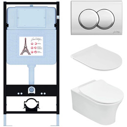 Инсталляция с подвесным безободковым унитазом Jacob Delafon Aleo E21731RU-CP, сиденье с тонкой крышкой микролифт фото 