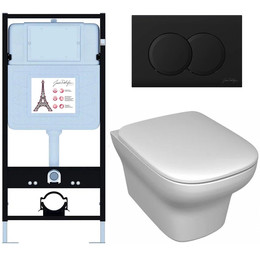 Инсталляция с подвесным безободковым унитазом Jacob Delafon Vox E21747RU-BL, сиденье с крышкой микролифт фото 