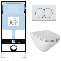 Инсталляция с подвесным безободковым унитазом Jacob Delafon Modern Life E21775RU-00, сиденье с тонкой крышкой микролифт фото 