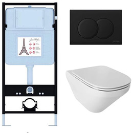 Инсталляция с подвесным безободковым унитазом Jacob Delafon Modern Life E21775RU-BL, сиденье с тонкой крышкой микролифт фото 